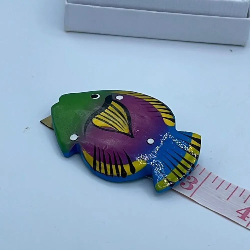 Bright fun Artisan made lightweight wooden fish brooch
